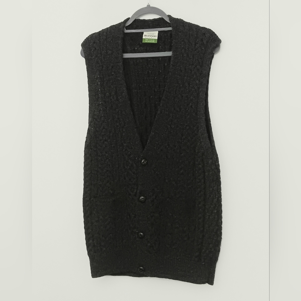 Shannon Woolen Mills Gray Sweater Vest Size XL Button Up Pockets Pre-owned‎
